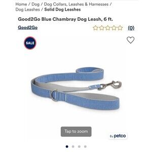 Good2Go Blue Chambray Adjustable Dog Lead 6ft Leash Pet Walking Training Durable